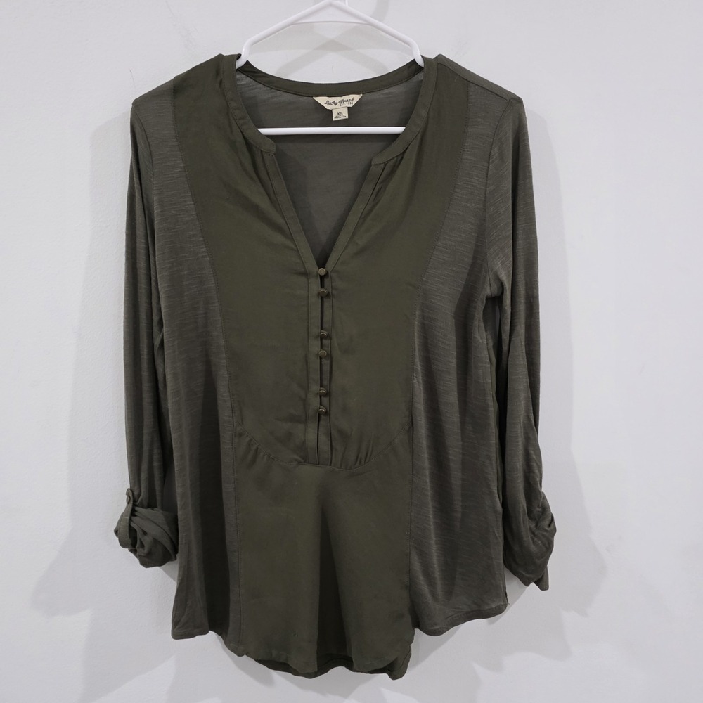 Lucky Brand Womens Peasant Top Size Xs Green Boho Renaissance Fairy Goblin